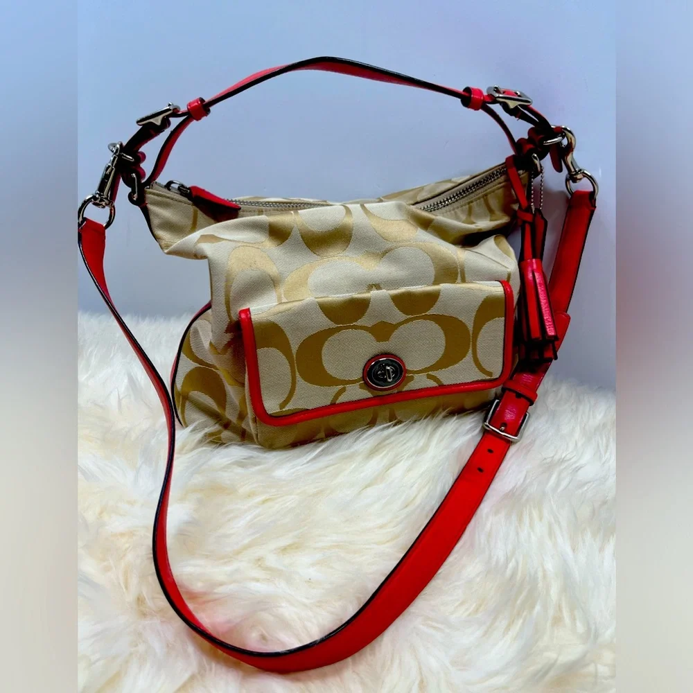 Coach Legacy Signature Courtney Khaki Corral Adjustable Shoulder Bag - Picture 1 of 11